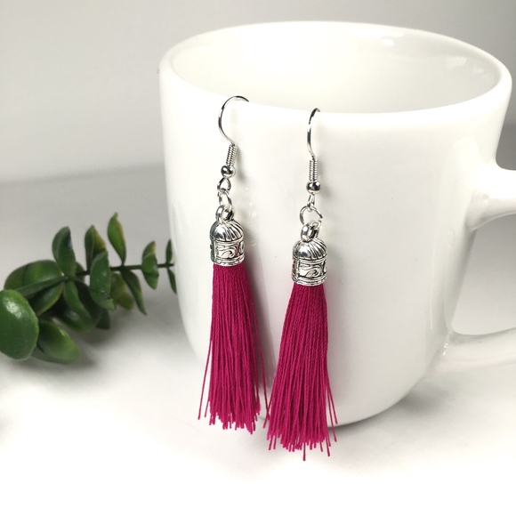 Fuchsia Tassel Drop Earrings - Picture 2 of 4